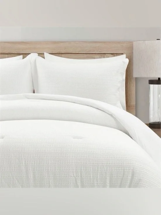 Lush Decor Haniya Solid Waffle Woven Cotton Textured Comforter Set Sz QUEEN