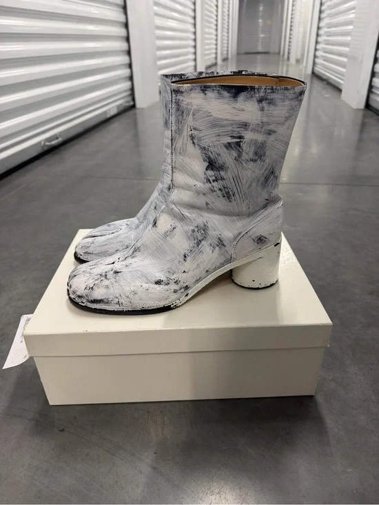 Maison Martin Margiela White and Black Brushstroke Mid-Calf Boots
