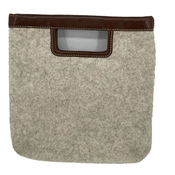 Banana Republic Y2K Vintage Bag Felt Wool Leather Beige 70s Vibe‎ Clutch Purse