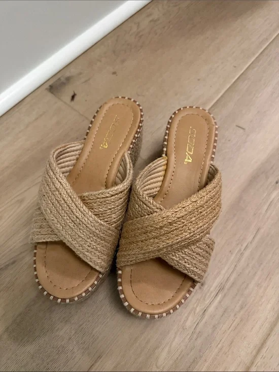 Soda Natural Tan Braided Slide Mules