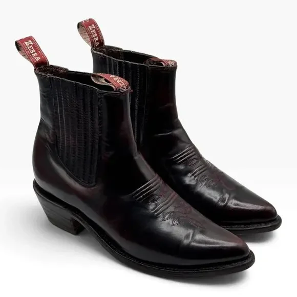 Botines Zebra Mens 9 Burgundy Oxblood Leather Western Chelsea Boots Mexico 28