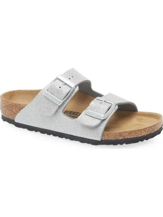 NEW Birkenstock Arizona Shiny Glitter Silver Sandals Slides 33 Youth 2 to 2.5