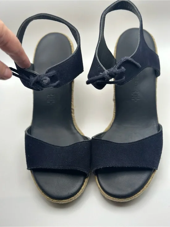 Paul Green Black Suede Ankle-Tie Espadrille Wedge Sandals