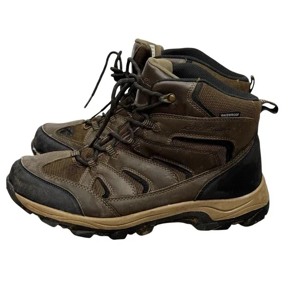 Eddie Bauer Hiking Boots Men 12 Fairmont Waterproof Brown Leather Rugged Outdoor