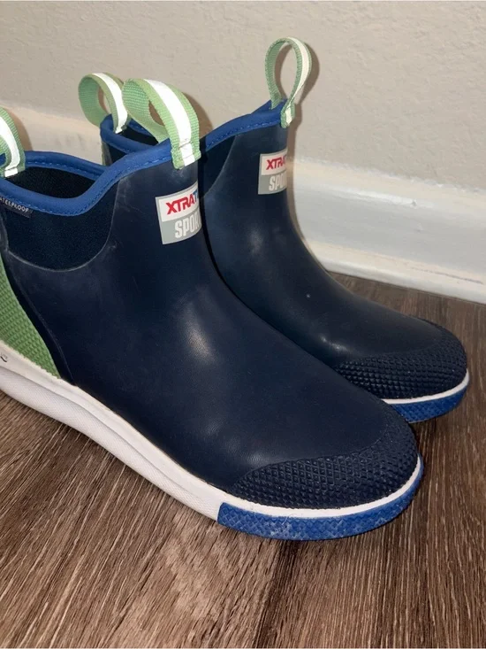 XTRATUF Men’s Waterproof Slip On Ankle Rain Boots Blue Green White Sz 10