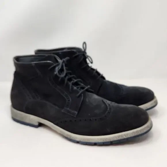 Navy Blue Suede Oxford Brogue Ankle Boots Men Size 45 US 11.5 Lace Up Italian