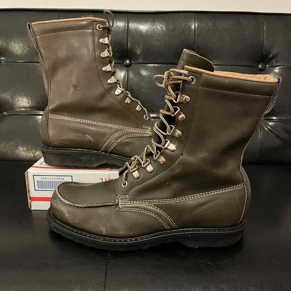 Sears Vintage 60s/70s Green‎ Leather Moc Toe Boots Size 9D