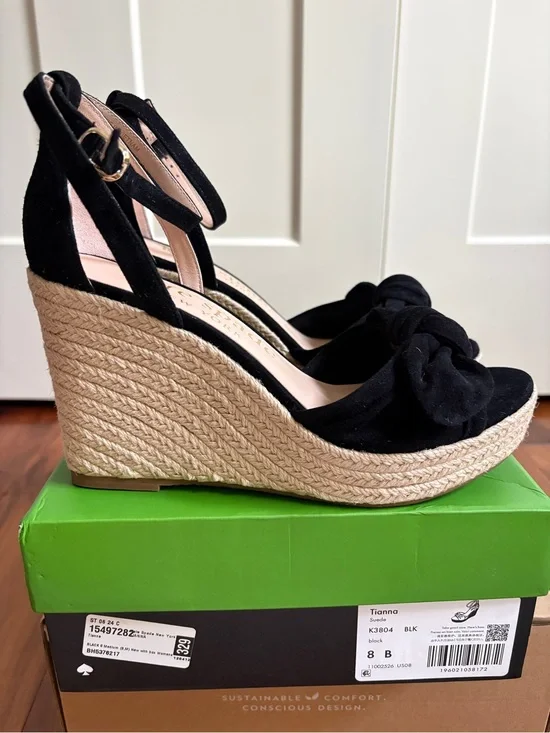 Kate Spade Tianna Black Suede Espadrille Wedge Sandals