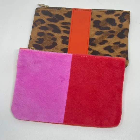 New Leopard Print and Color Block Pink & Orange Ipsy Makeup Bags.