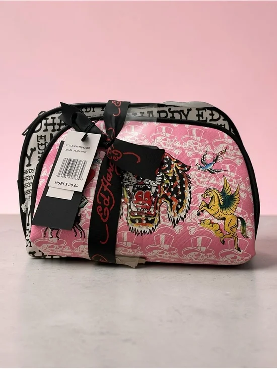 Ed Hardy Pink Graphic Cosmetic Bag set - New