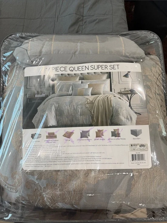 Queen 14-Piece Bedding Set in Light Gray and Taupe