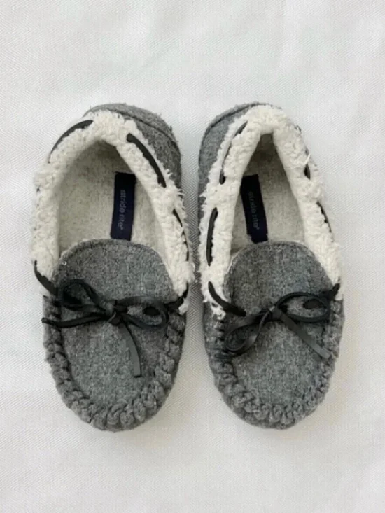 Stride Rite Grey Sherpa Moccasin Slippers for Kids
