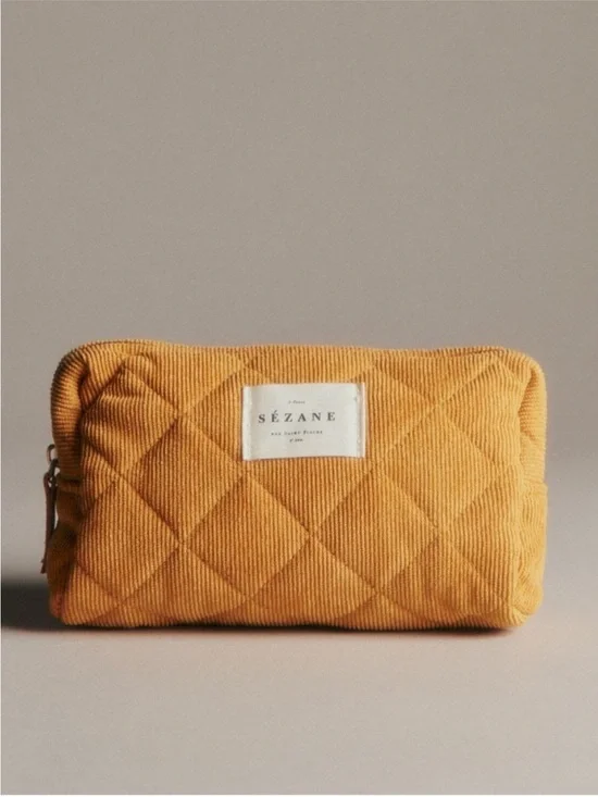 Sézane Quilted Corduroy Makeup Bag in Mustard NWT