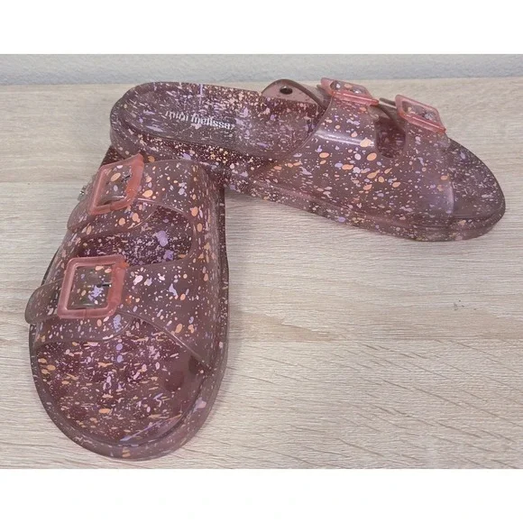 Mini Melissa Cosmic Splash Double Buckle‎ Jelly Slides Kids Size 34 Glitter...