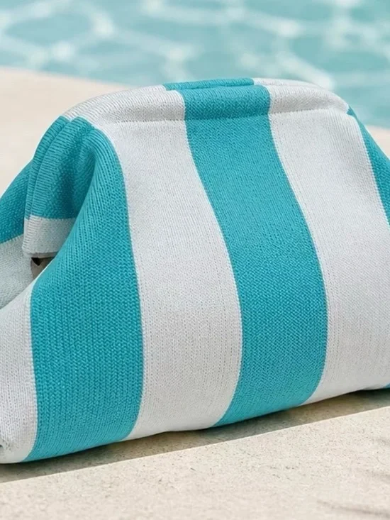 Striped Aqua and White Cosmetic bag or Mahjong tile storage