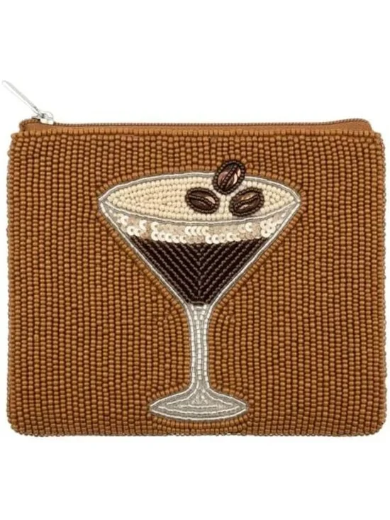 Chic Beaded Coin Purse | Zipper Pouch Wallet for Cash & Change | Espresso