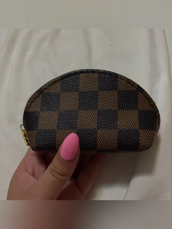 Brown Checker Semi-Circle Coin Pouch
