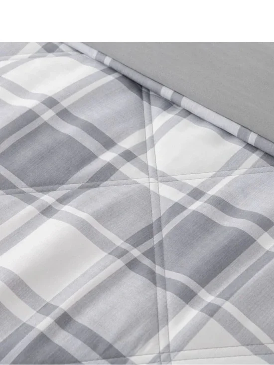 Gray and White Plaid Comforter - Classic Neutral Bedding