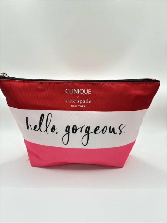 Clinique x kate spade Red Pink White Striped Cosmetic Pouch