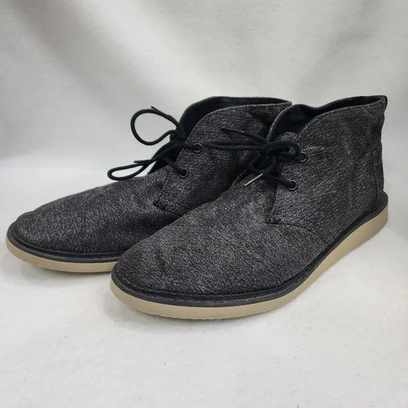 TOMS Mateo Mens 10.5 Chukka Charcoal Herringbone Round Toe Lace Up Ankle Boot