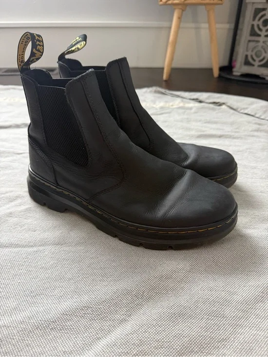 Dr. Martens Men’s Black Leather Chukka Boots with Yellow Stitching
