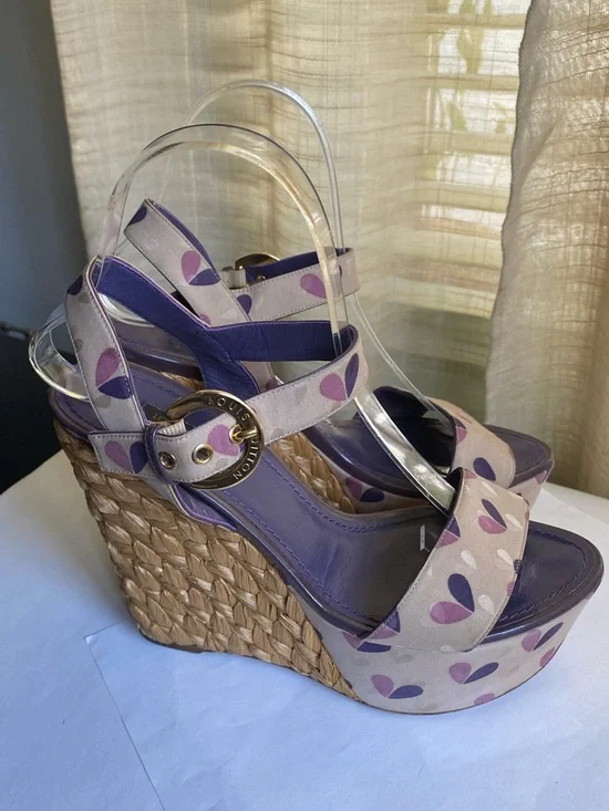 Louis Vuitton Lavender Purple Heart-Wedge Sandals Espadrille platform 37 sandals