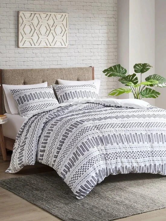 INK+IVY Rhea 100% Cotton Raised Pattern Comforter Mini Set - Charcoal - King NEW