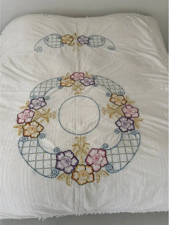Vintage Floral Chenille Bedspread Fringe Twin