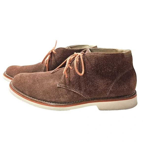 GH Bass Co Brown Suede Chukka Boots Orange Laces Gingham Lining Desert Shoes‎