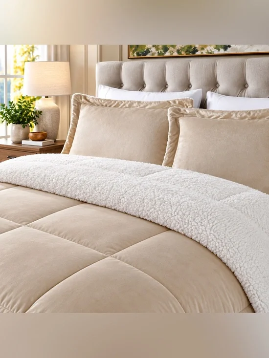 Swift Home King Camel Sherpa Reversible 3PC Comforter Set