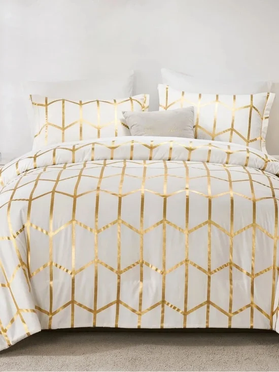 White and Gold Geometric Comforter Set