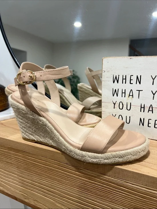 Stuart Weitzman Beige Espadrille Wedge Sandals