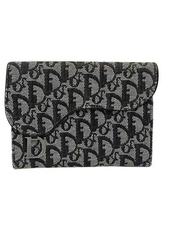 Dior Pouch Logo Glam Gray Dark Navy Leather