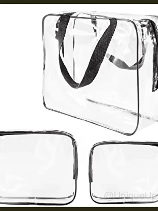 3Pc Transparent PVC Travel Toiletry Bag Set Cosmetic Makeup Organizer