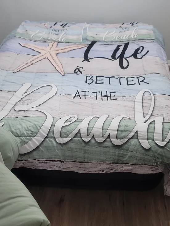 Beach Life Coastal Queen Comforter Set - Pastel Blue & Green