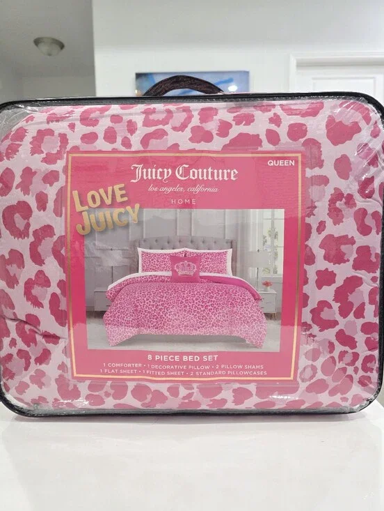 Juicy Couture Pink Leopard 8 Piece Comforter and Sheets Set