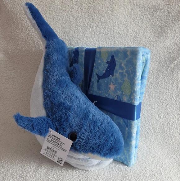 Whale Plush with Blanket Gift Set, Blue, 35