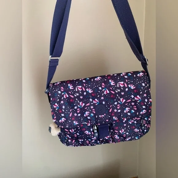 Kipling purse shoulder crossbody adjustable strap messenger confetti pattern