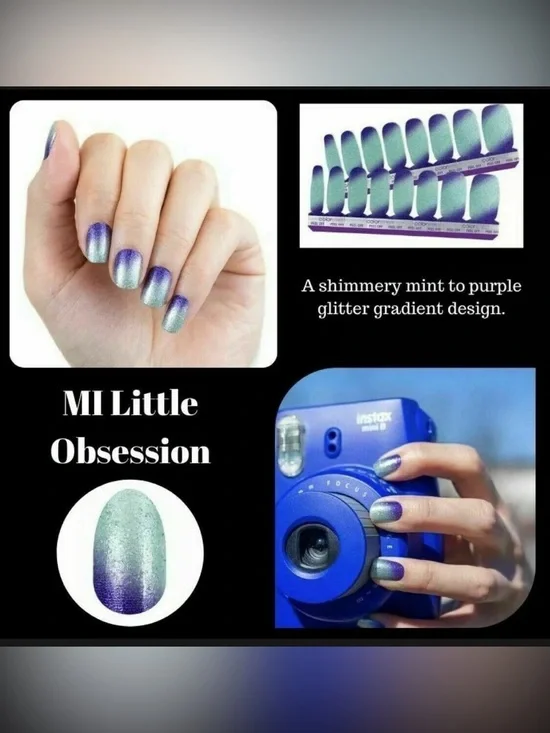 Color Street Mint Green to Lavender Purple Glitter Ombre Nail Strips