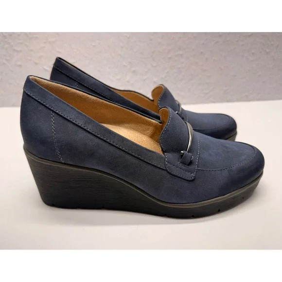 Soul Naturalizer Womens Navy Blue Wedge Loafers Metallic Detail Size 10M Achieve
