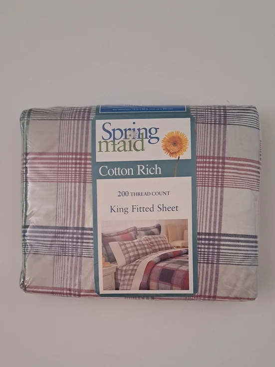 Vintage Spring Maid Cotton-Rich Plaid Comforter King Fitted Sheet