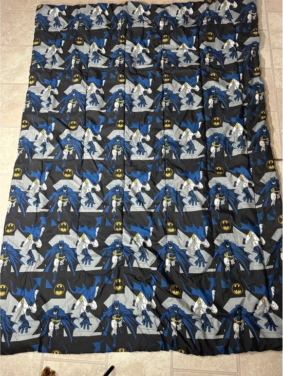 VTG 1991 Batman Twin Comforter Bedding DC Comics Blue Black Geometric Retro Y2K