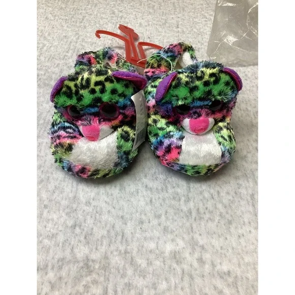 Ty Beanie Boos Dotty Leopard Rainbow Plush Slippers Kids‎ Large 4-5 BBX4Y16-TG