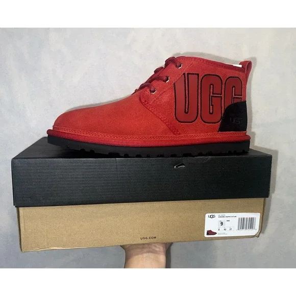 UGG Neumel Graphic Outline Ankle Chukka Suede Boots Red Black Men's Size 9‎