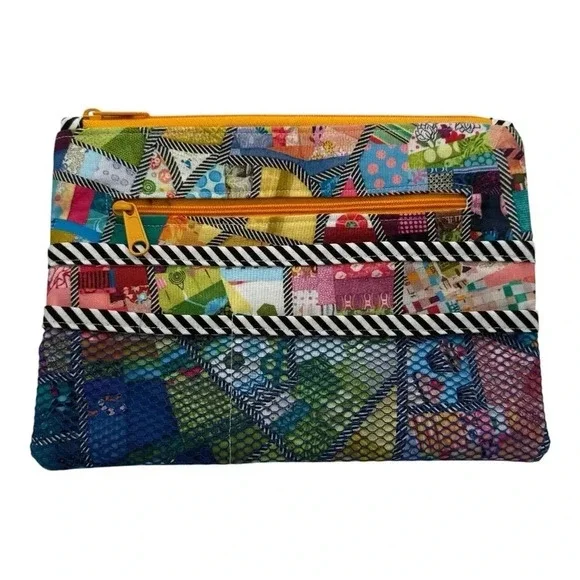 Colorful Patchwork Abstract Geometric Boho Multi Pocket‎ Cosmetic School Bag