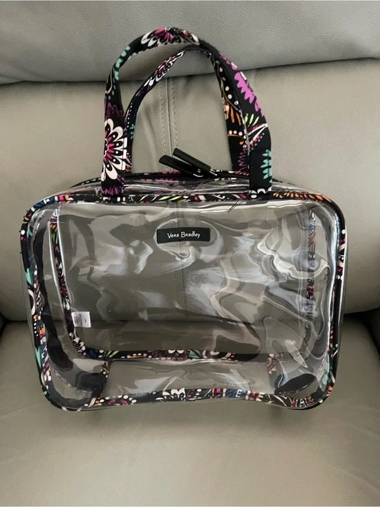 Vera Bradley Clear Cosmetic Case with Black Floral Trim