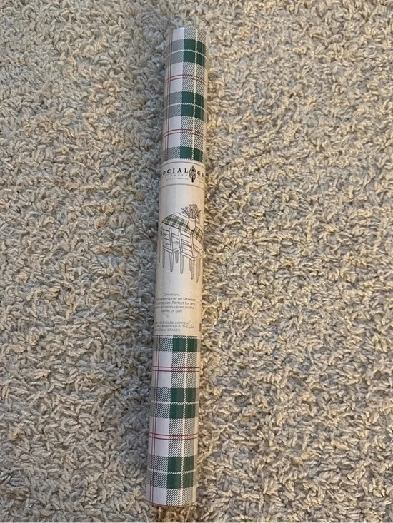 Social Graces Green, cream & red Plaid Table Cover Roll - Party Table Runner