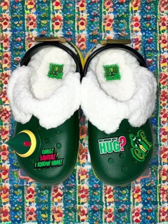 Crocs Kids Elf Classic Lined Clog Slippers Christmas Warm Cozy Kids Size 11 NWOT