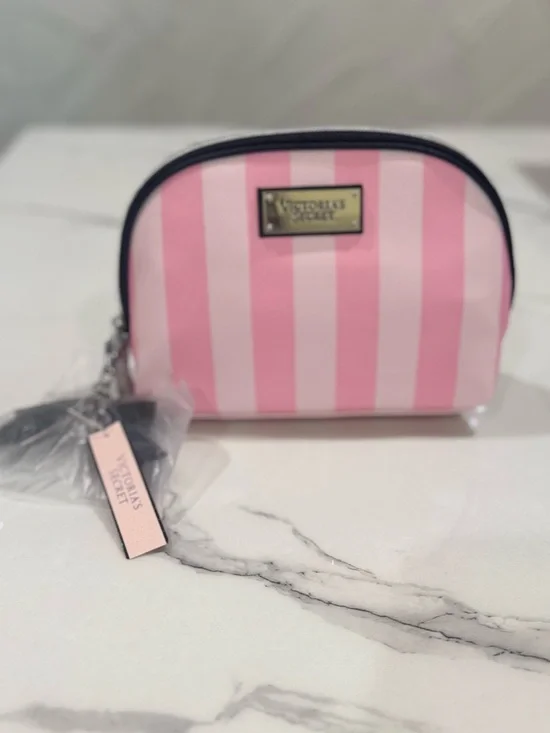Victoria's Secret Pink and White Striped Cosmetic Pouch
