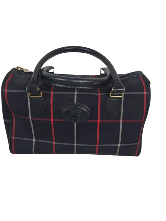 Burberrys Nova Check Toiletry Bag Vintage Leather Trim Navy Red Plaid